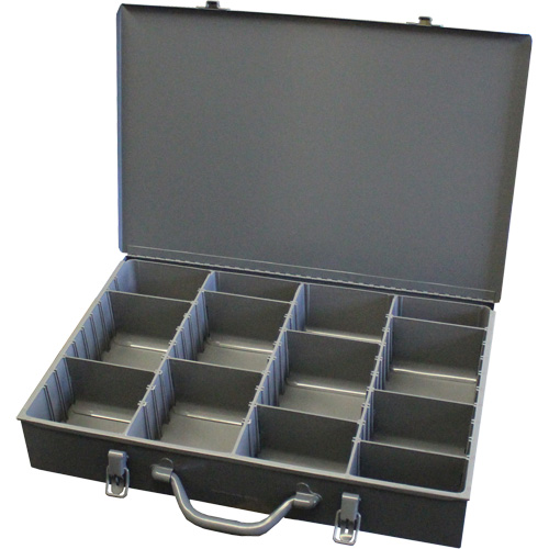 Adjustable Compartment Boxes, Steel, Variable Slots, 18" W x 12" D x 3" H, Grey Equipex