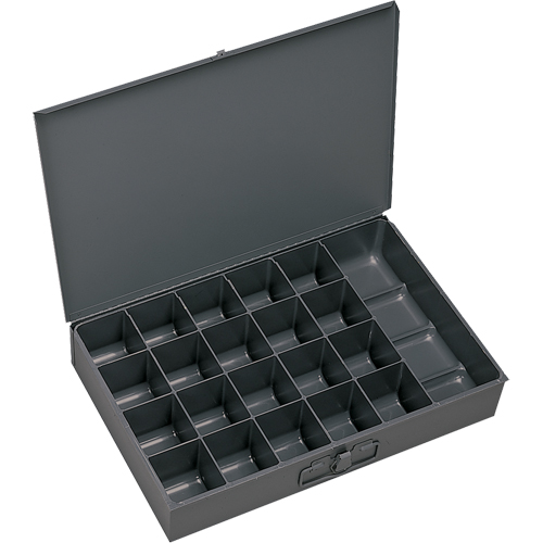 Compartment Scoop Boxes, Steel, 21 Slots, 18" W x 12" D x 3" H, Grey Equipex