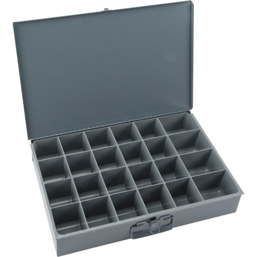 Compartment Scoop Boxes, Steel, 24 Slots, 18" W x 12" D x 3" H, Grey Equipex