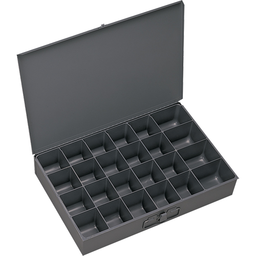 Boîtes &agrave; fond courb&eacute;, Acier, 24 compartiments, 13-3/8" la x 9-1/4" p, 2" h, Gris Equipex