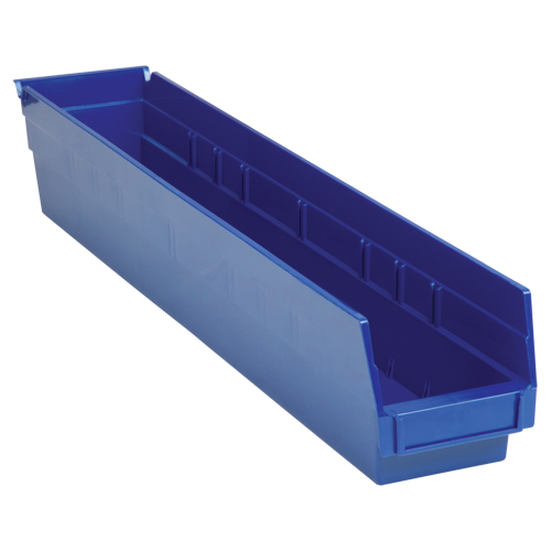 Bacs de rangement pour tablettes, 4-1/8" la x 4" H x 23-5/8" p, Bleu, Capacit&eacute; 50 lb Equipex