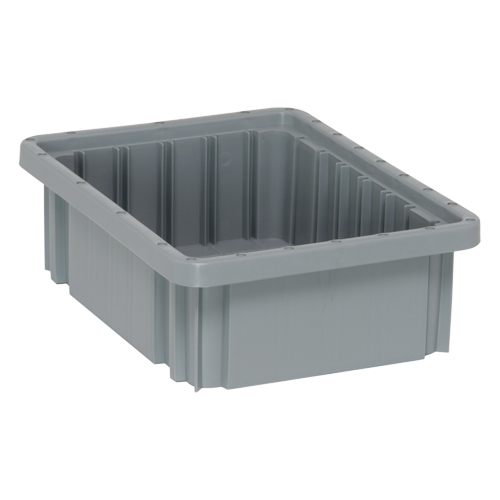 Divider Box&reg; Containers, Plastic, 10.9" W x 8.3" D x 3.5" H, Grey Equipex