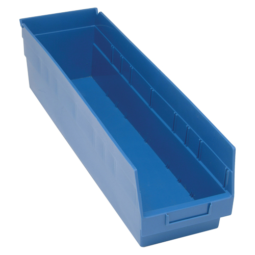 Store More Plastic Shelf Bins, 6-5/8" W x 6" H x 23-5/8" D, Blue, 90 lbs. Capacity Equipex