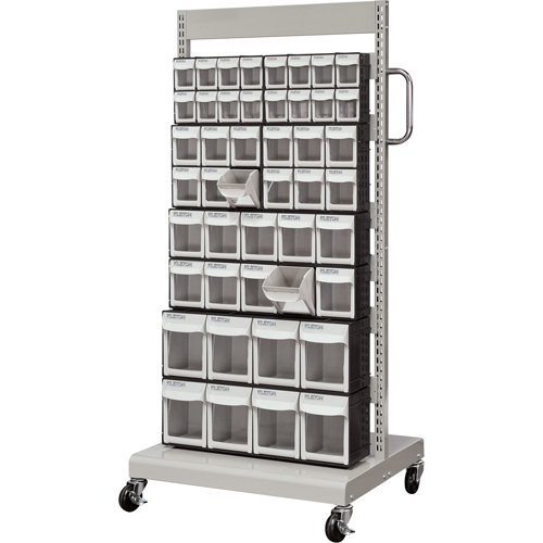 Mobile Tilt Bin Rack, Single-sided, 46 bins, 26-1/4" W x 22" D x 57-1/2" H Equipex