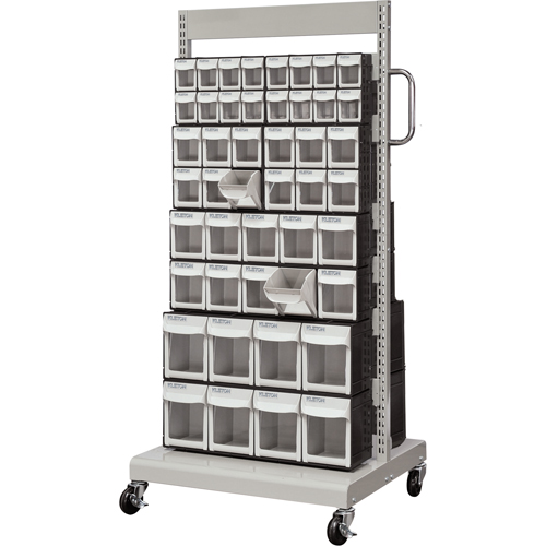 Mobile Tilt Bin Rack, Double-sided, 92 bins, 26-1/4" W x 22" D x 57-1/2" H Equipex