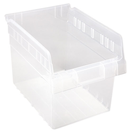 Store-Max Shelf Bins, 8-3/8" W x 8" H x 11-5/8" D, Clear, 44 lbs. Capacity Equipex