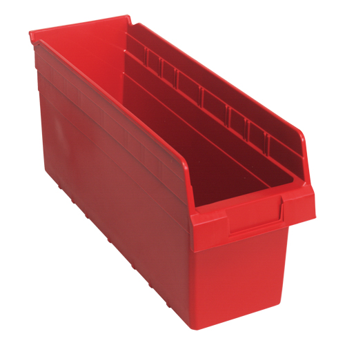 Store-Max Shelf Bins, 6-5/8" W x 8" H x 17-7/8" D, Red, 56 lbs. Capacity Equipex