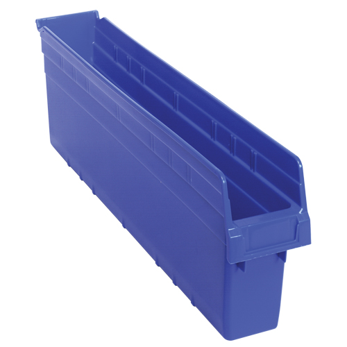 Store-Max Shelf Bins, 4-3/8" W x 8" H x 23-5/8" D, Blue, 68 lbs. Capacity Equipex