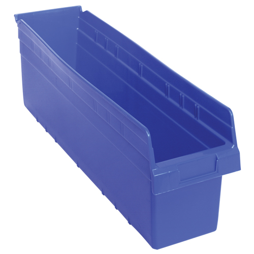 Store-Max Shelf Bins, 6-5/8" W x 8" H x 23-5/8" D, Blue, 68 lbs. Capacity Equipex