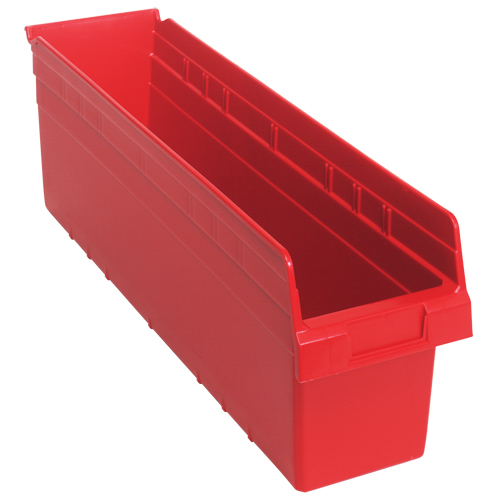 Store-Max Shelf Bins, 6-5/8" W x 8" H x 23-5/8" D, Red, 68 lbs. Capacity Equipex