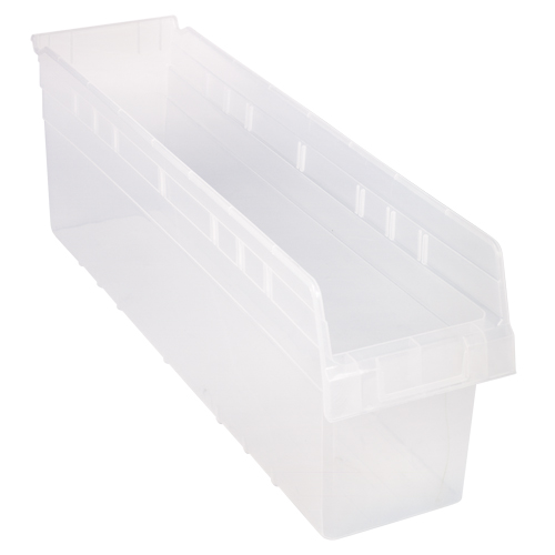 Store-Max Shelf Bins, 6-5/8" W x 8" H x 23-5/8" D, Clear, 68 lbs. Capacity Equipex