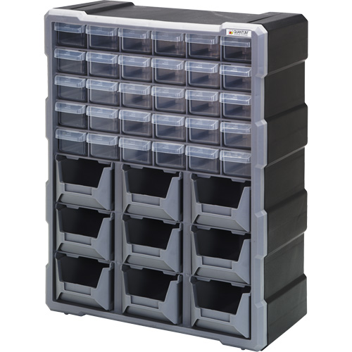 Drawer Cabinet, Plastic, 39 Drawers, 15" x 6-1/4" x 18-3/4", Black Equipex