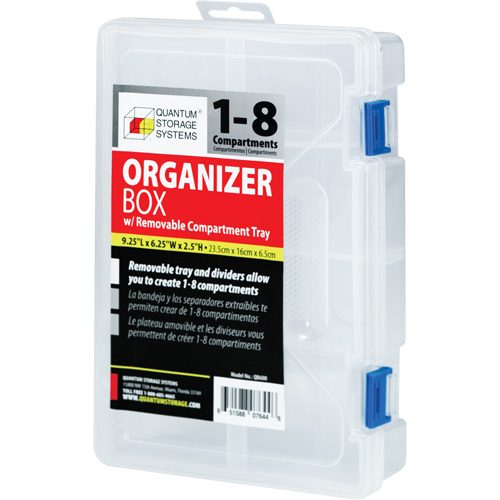 Boîte &agrave; compartiments en plastique, 6,25" la x 9,25" p x 2,2" h, 8 compartiments Equipex