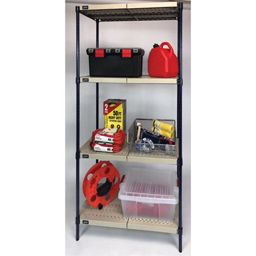 &eacute;tag&egrave;re en fils m&eacute;talliques avec tablettes en plastique, Cadre en fils m&eacute;talliques avec tablettes en plastique, Sans boulons, Capacit&eacute; 600 lb, 30" la x 72" h x 18" p Equipex