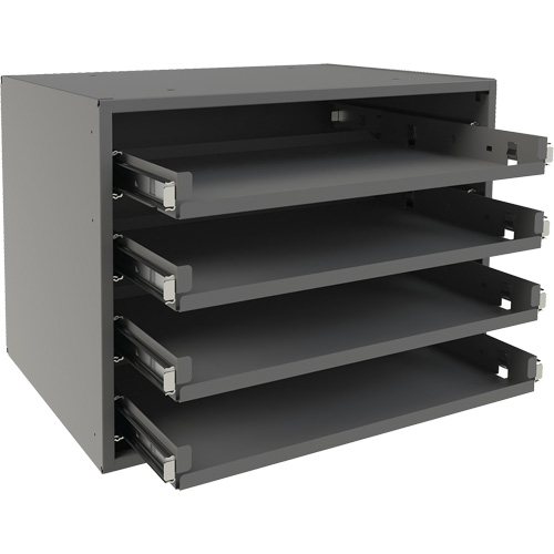 Support &agrave; petit roulement, Acier, 4 compartiments, 15-9/16" la x 11-7/8" p, 11-5/16" h, Gris Equipex