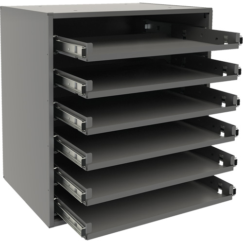 Small Bearing Slide Rack, Steel, 6 Slots, 15-9/16" W x 11-7/8" D x 16-3/8" H, Grey Equipex