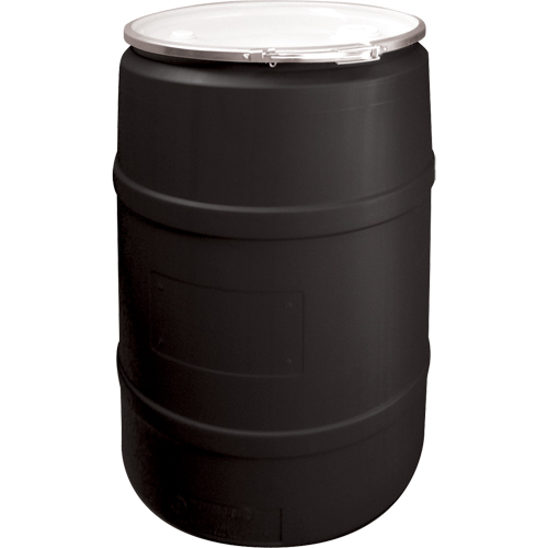Barils en poly&eacute;thyl&egrave;ne, 55 gal. US (45 gal. imp.), Dessus ouvert, Noir Equipex