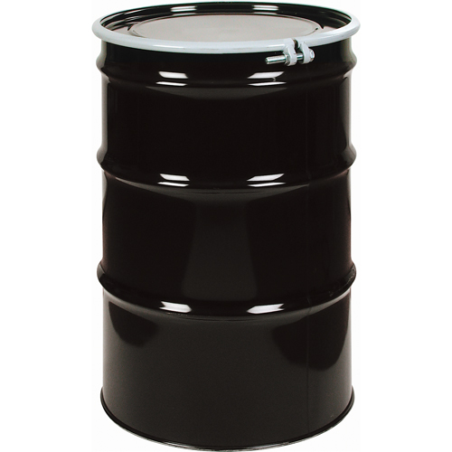Steel Drums, 55 US gal (45 imp. gal.), Unlined, Black, Open Top, 1A2/Y1.4/140, 20 Gauge Equipex