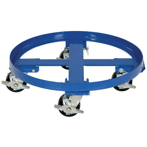 Socle roulant robuste pour baril, Acier, Capacit&eacute;e 2000 lb, Diam&egrave;tre 24-1/8", Roue en Ph&eacute;nolique Equipex