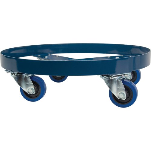 Drum Dolly, Steel, 1400 lbs. Capacity, 24" Diameter, Blue Elastic Casters Equipex