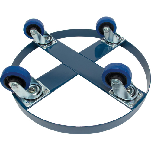 Drum Dolly, Steel, 1400 lbs. Capacity, 24" Diameter, Blue Elastic Casters Equipex
