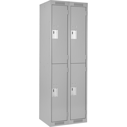 Clean Line Lockers, 2 -tier, Bank of 2, 24" x 18" x 72", Steel, Grey, Rivet (Assembled) Equipex