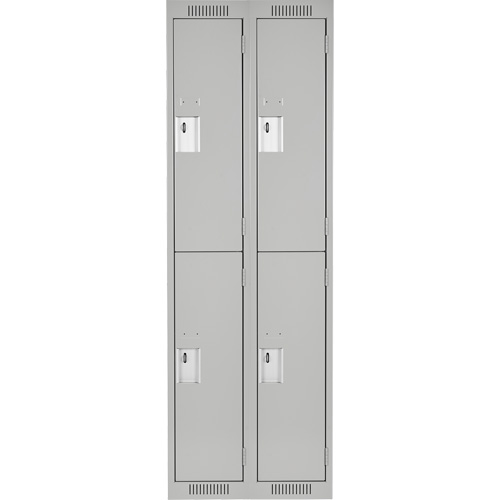Clean Line Lockers, 2 -tier, Bank of 2, 24" x 18" x 72", Steel, Grey, Rivet (Assembled) Equipex