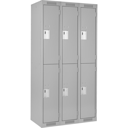 Clean Line Lockers, 2 -tier, Bank of 3, 36" x 18" x 72", Steel, Grey, Rivet (Assembled) Equipex