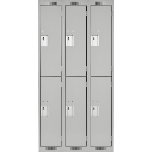 Clean Line Lockers, 2 -tier, Bank of 3, 36" x 18" x 72", Steel, Grey, Rivet (Assembled) Equipex