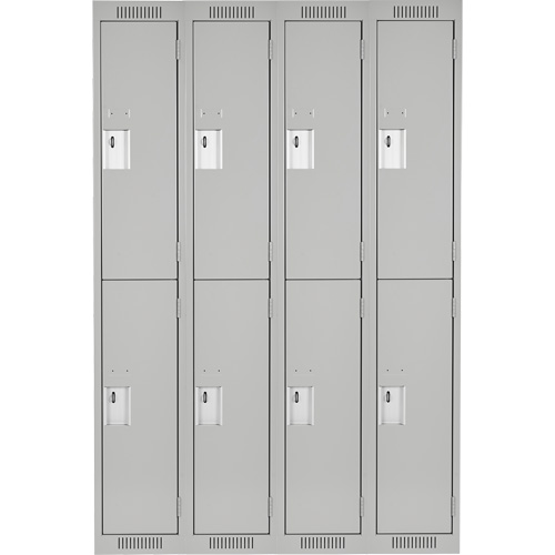 Clean Line Lockers, 2 -tier, Bank of 4, 48" x 18" x 72", Steel, Grey, Rivet (Assembled) Equipex