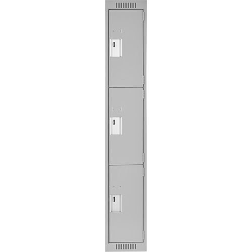 Clean Line Lockers, 3 -tier, 12" x 18" x 72", Steel, Grey, Rivet (Assembled) Equipex
