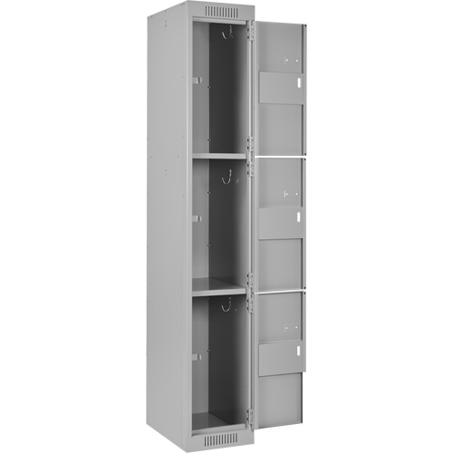 Clean Line Lockers, 3 -tier, Bank of 4, 48" x 18" x 72", Steel, Grey, Rivet (Assembled) Equipex