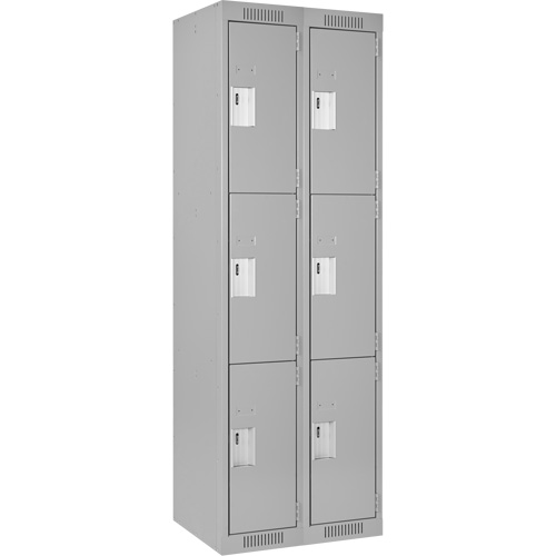 Clean Line Lockers, 3 -tier, Bank of 2, 24" x 18" x 72", Steel, Grey, Rivet (Assembled) Equipex