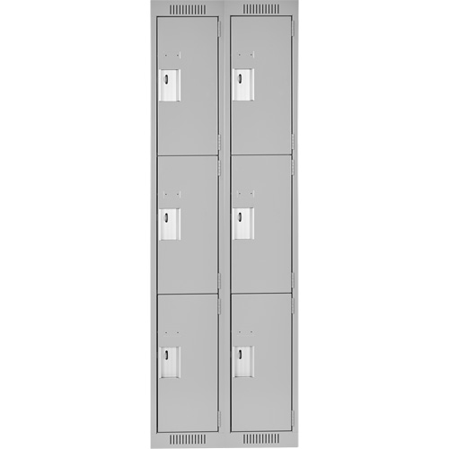 Clean Line Lockers, 3 -tier, Bank of 2, 24" x 18" x 72", Steel, Grey, Rivet (Assembled) Equipex