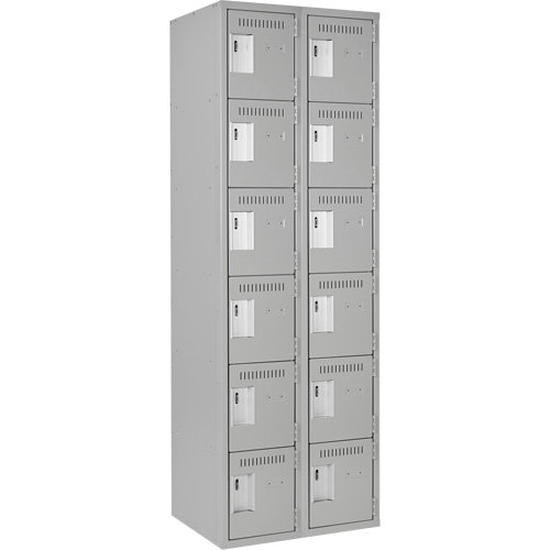 Clean Line Lockerettes, 6 -tier, Bank of 2, 24" x 18" x 72", Steel, Grey, Rivet (Assembled) Equipex