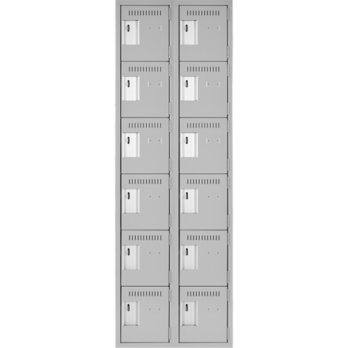 Clean Line Lockerettes, 6 -tier, Bank of 2, 24" x 18" x 72", Steel, Grey, Rivet (Assembled) Equipex