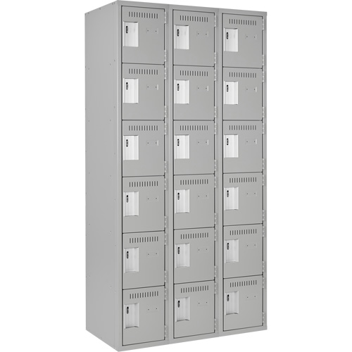 Clean Line Lockerettes, 6 -tier, Bank of 3, 36" x 18" x 72", Steel, Grey, Rivet (Assembled) Equipex