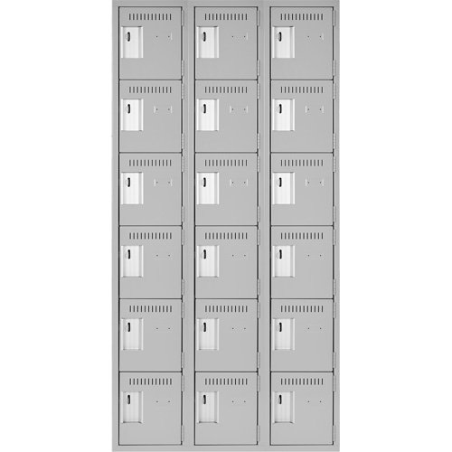 Clean Line Lockerettes, 6 -tier, Bank of 3, 36" x 18" x 72", Steel, Grey, Rivet (Assembled) Equipex