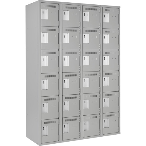 Clean Line Lockerettes, 6 -tier, Bank of 4, 48" x 18" x 72", Steel, Grey, Rivet (Assembled) Equipex