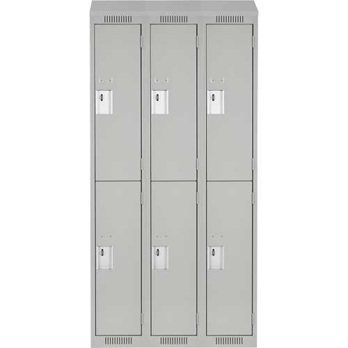 Clean Line Lockers, 2 -tier, Bank of 3, 36" x 18" x 78", Steel, Grey, Rivet (Assembled) Equipex