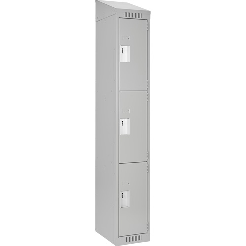 Clean Line Lockers, 3 -tier, 12" x 18" x 78", Steel, Grey, Rivet (Assembled) Equipex