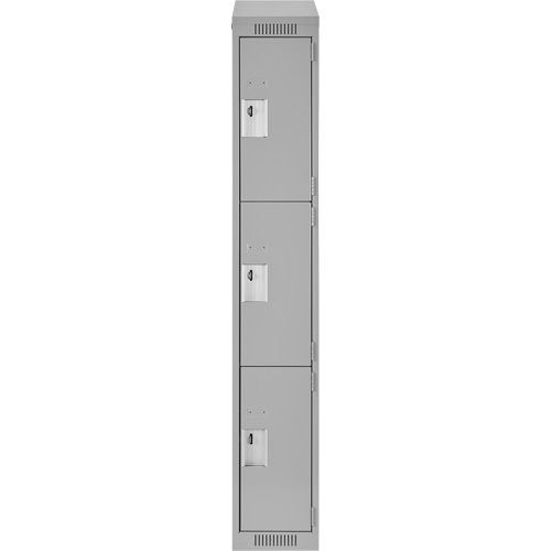 Clean Line Lockers, 3 -tier, 12" x 18" x 78", Steel, Grey, Rivet (Assembled) Equipex