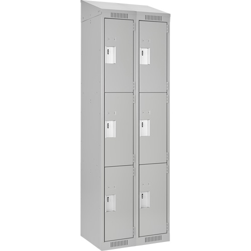 Clean Line Lockers, 3 -tier, Bank of 2, 24" x 18" x 78", Steel, Grey, Rivet (Assembled) Equipex