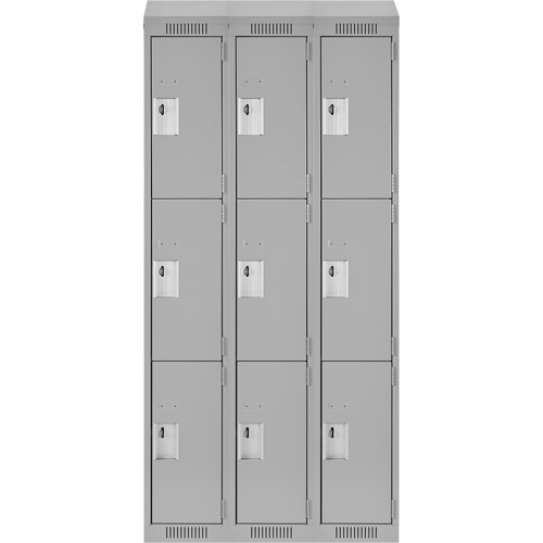 Clean Line Lockers, 3 -tier, Bank of 3, 36" x 18" x 78", Steel, Grey, Rivet (Assembled) Equipex