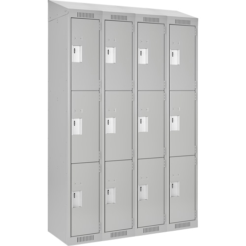 Clean Line Lockers, 3 -tier, Bank of 4, 48" x 18" x 78", Steel, Grey, Rivet (Assembled) Equipex