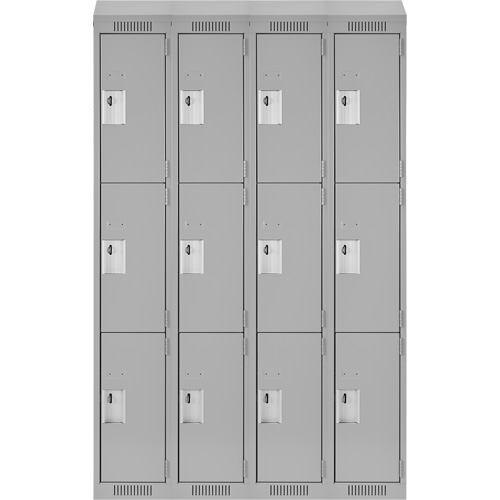 Clean Line Lockers, 3 -tier, Bank of 4, 48" x 18" x 78", Steel, Grey, Rivet (Assembled) Equipex