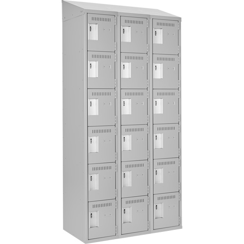 Clean Line Lockerette , 6 -tier, Bank of 3, 36" x 18" x 78", Steel, Grey, Rivet (Assembled) Equipex