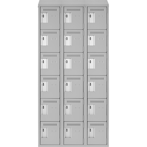 Clean Line Lockerette , 6 -tier, Bank of 3, 36" x 18" x 78", Steel, Grey, Rivet (Assembled) Equipex