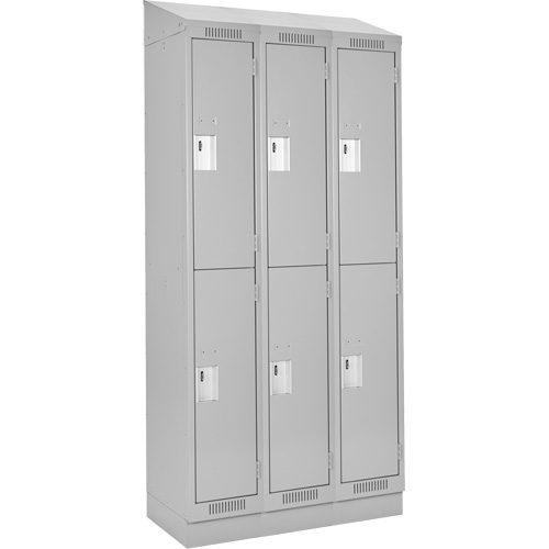 Clean Line Lockers, 2 -tier, Bank of 3, 36" x 18" x 82", Steel, Grey, Rivet (Assembled) Equipex