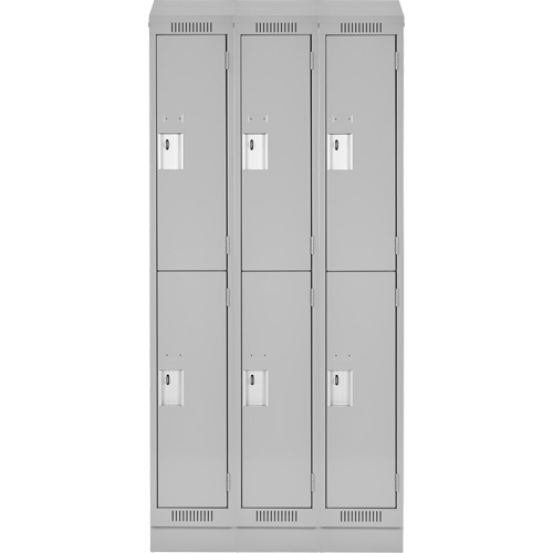 Clean Line Lockers, 2 -tier, Bank of 3, 36" x 18" x 82", Steel, Grey, Rivet (Assembled) Equipex